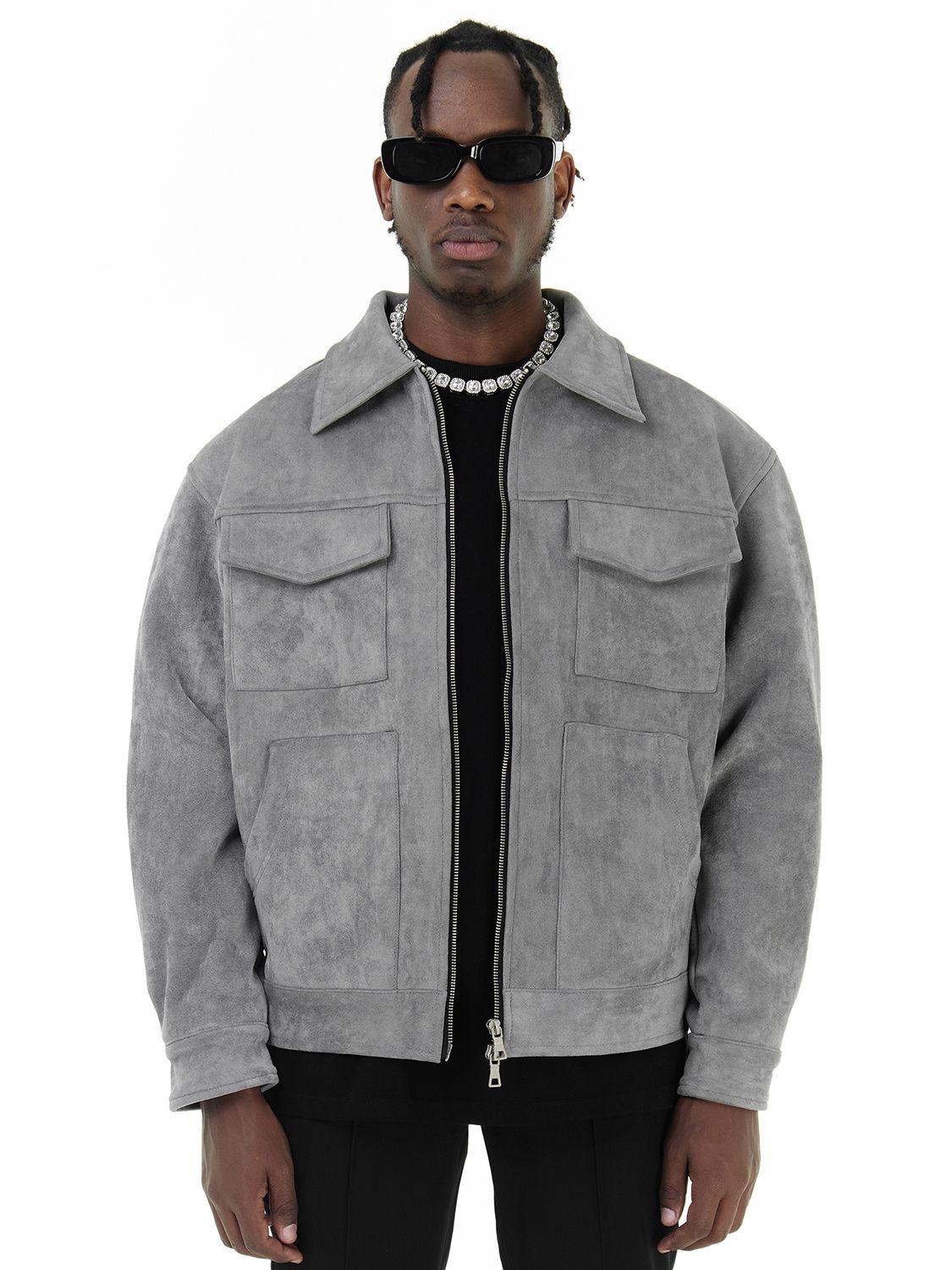 Men Suede Utility Zip-Up Jacket with Pocket Detailing | Henry