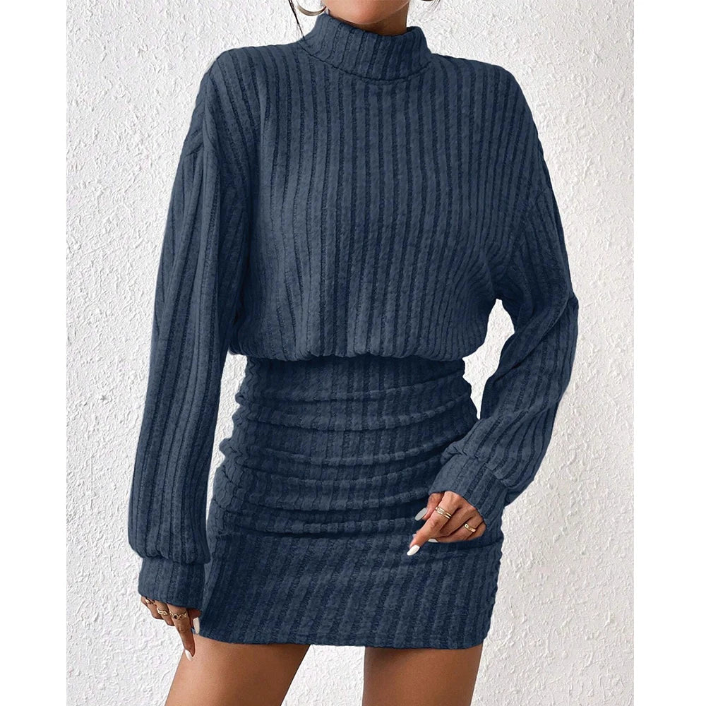 Women Ribbed Knit Turtleneck Sweater Dress | Isolde