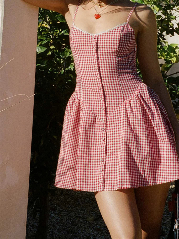 Women Gingham Button-Down Mini Dress | Mariela