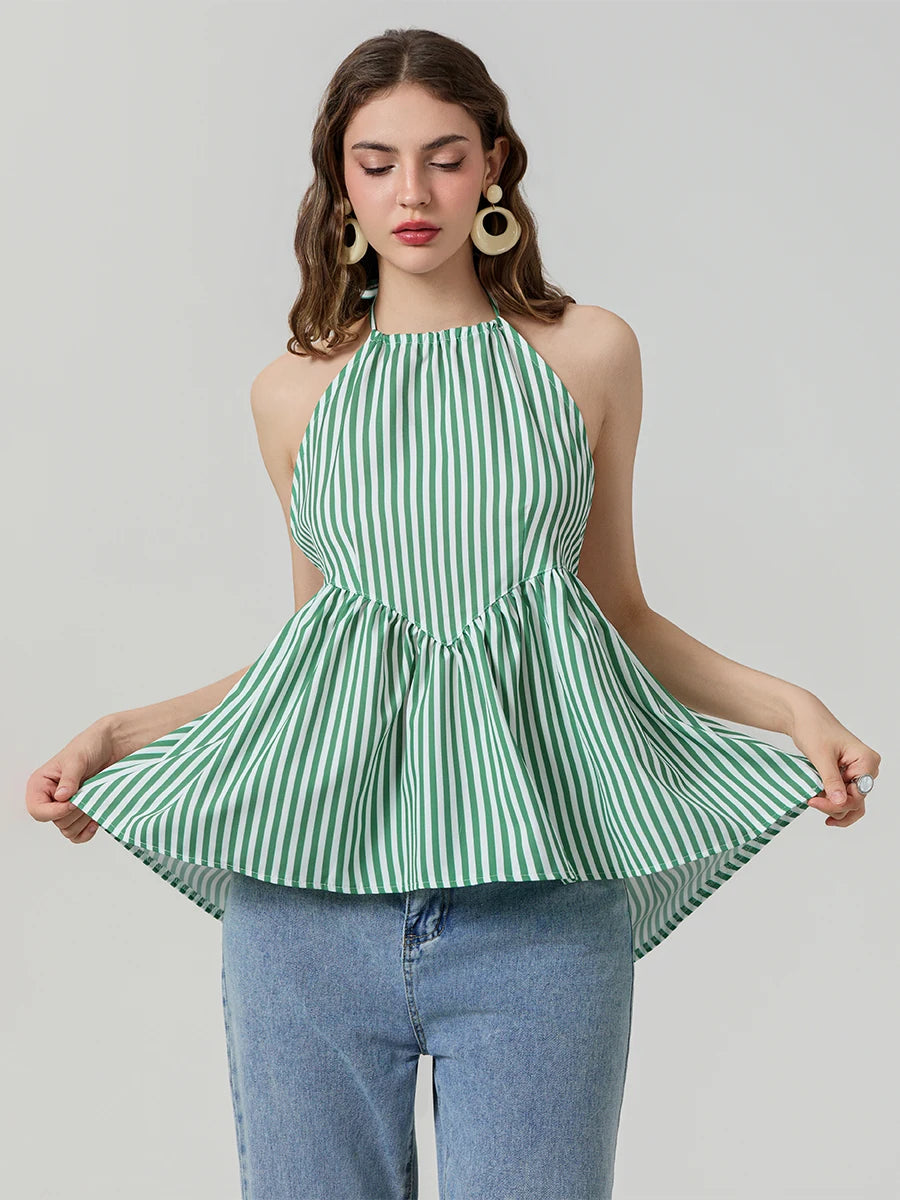 Women Striped Halter Peplum Top | Esmeralda