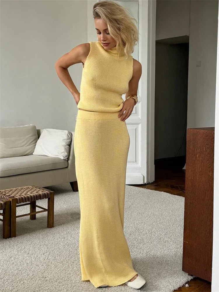 Women Sleeveless Knit Two-Piece Set | Melvina