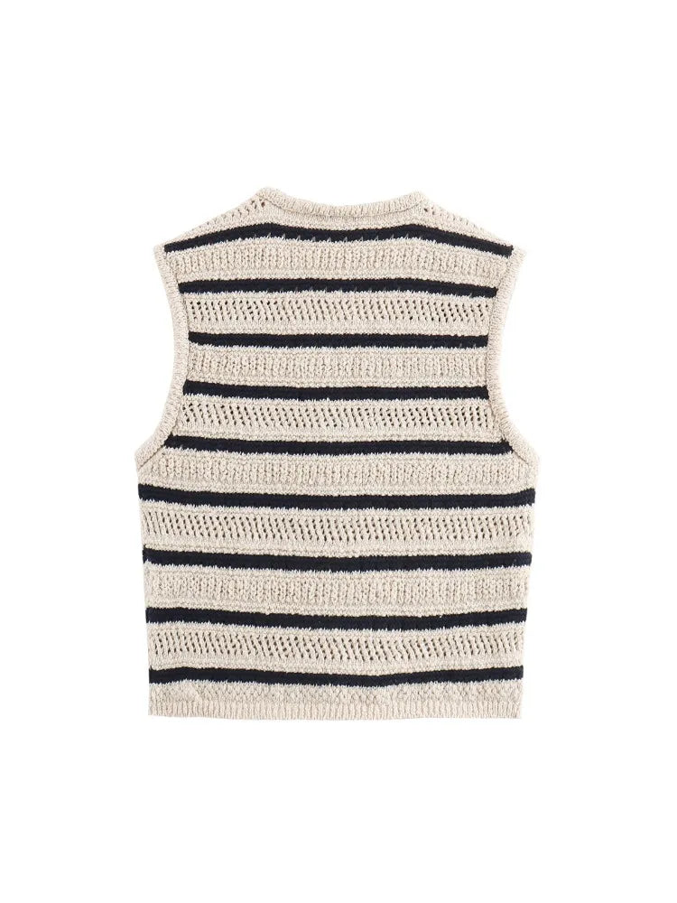 Women Striped Crochet Vest | Adriana