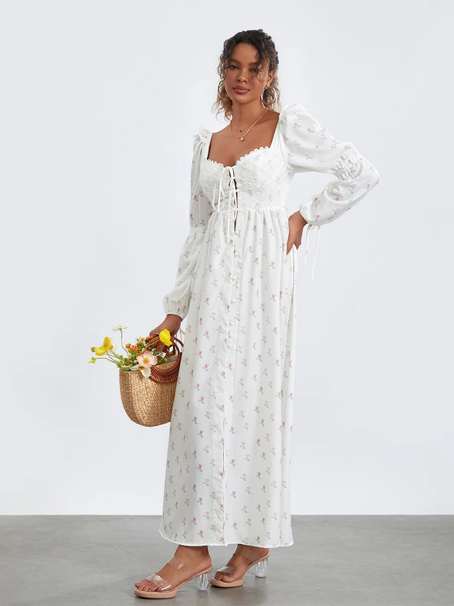 Floral Lace-Up Maxi Dress | Margaux