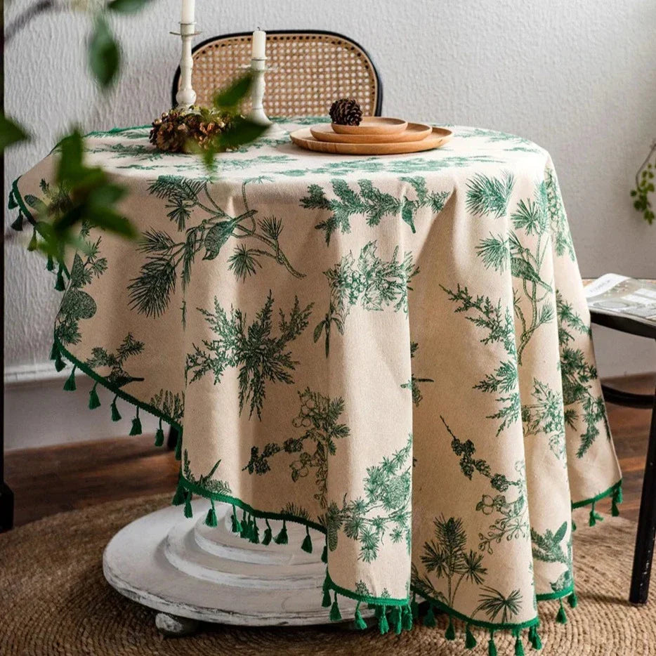 Round Tablecloth Forest Green Cotton | Elegant Design 2