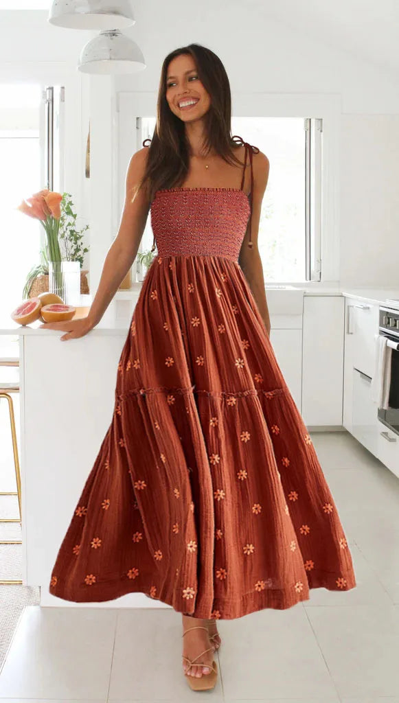 Women Rust Floral Smocked Maxi Dress | Babette