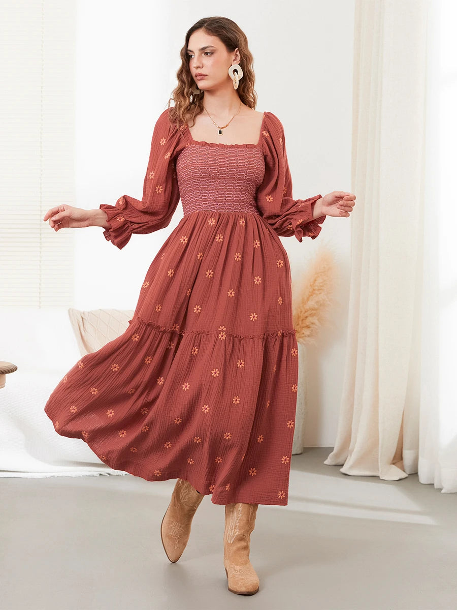 Women Off-Shoulder Smocked Maxi Dress | Kaira