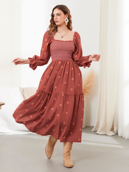Women Off-Shoulder Smocked Maxi Dress | Kaira