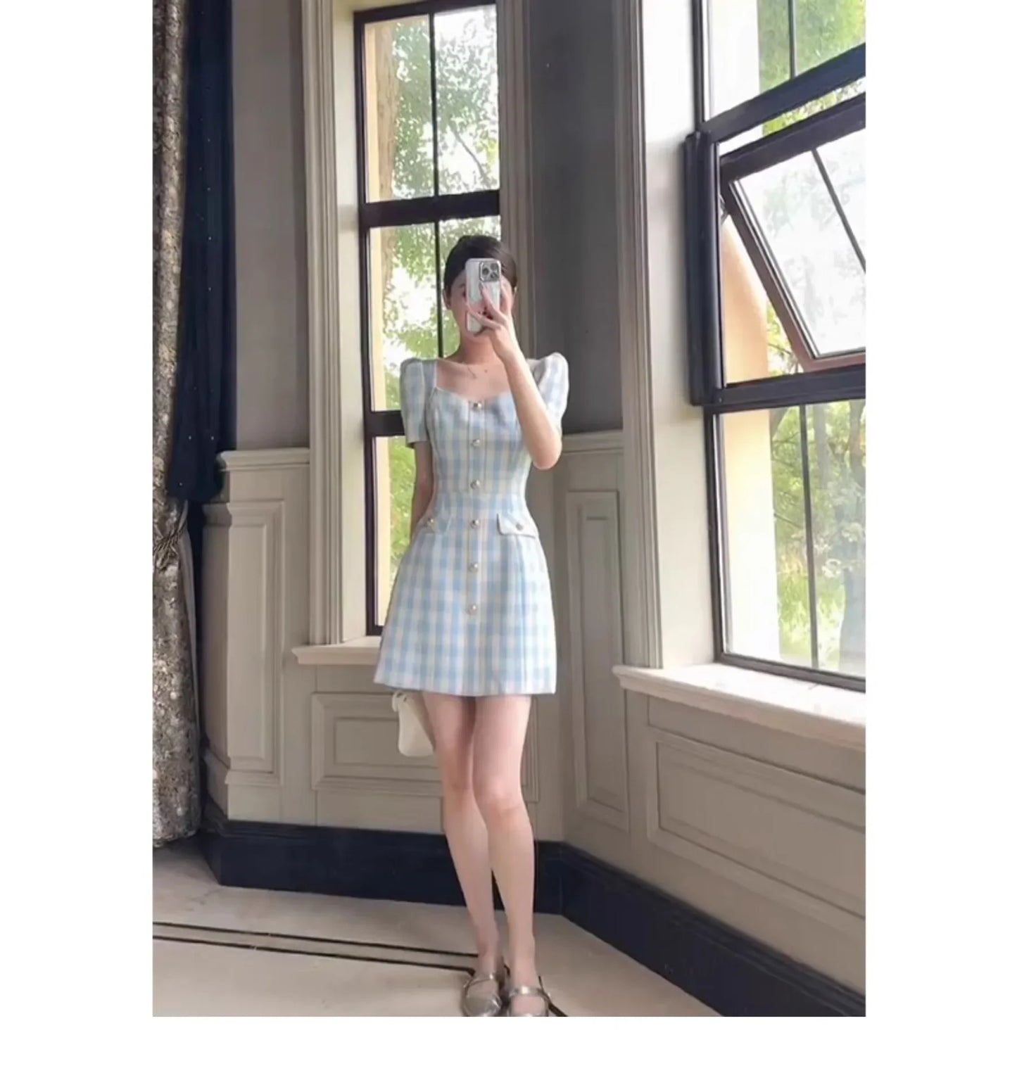 Women Gingham Buttoned Mini Dress | Cintia