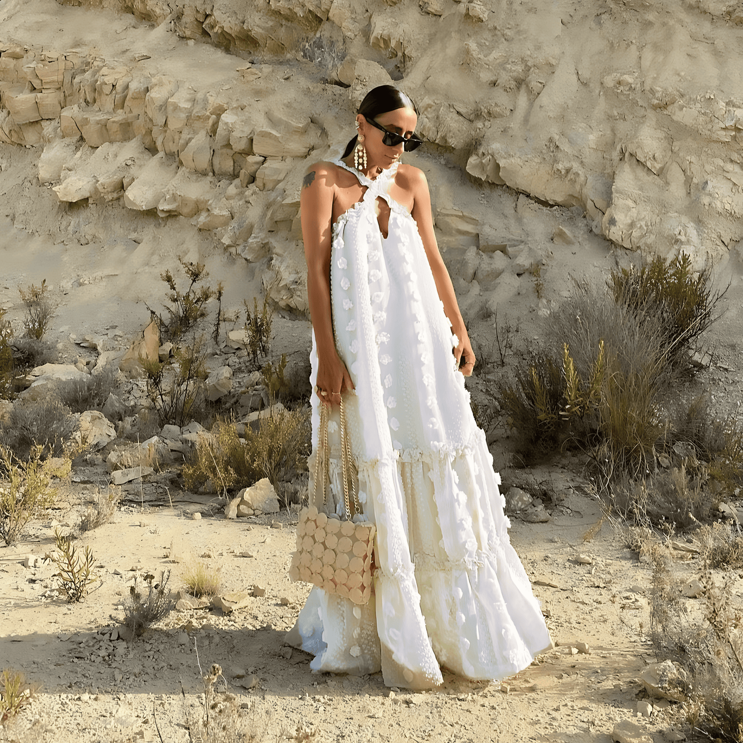 Women Flowy Halter Dress with Floral Detailing | Karina