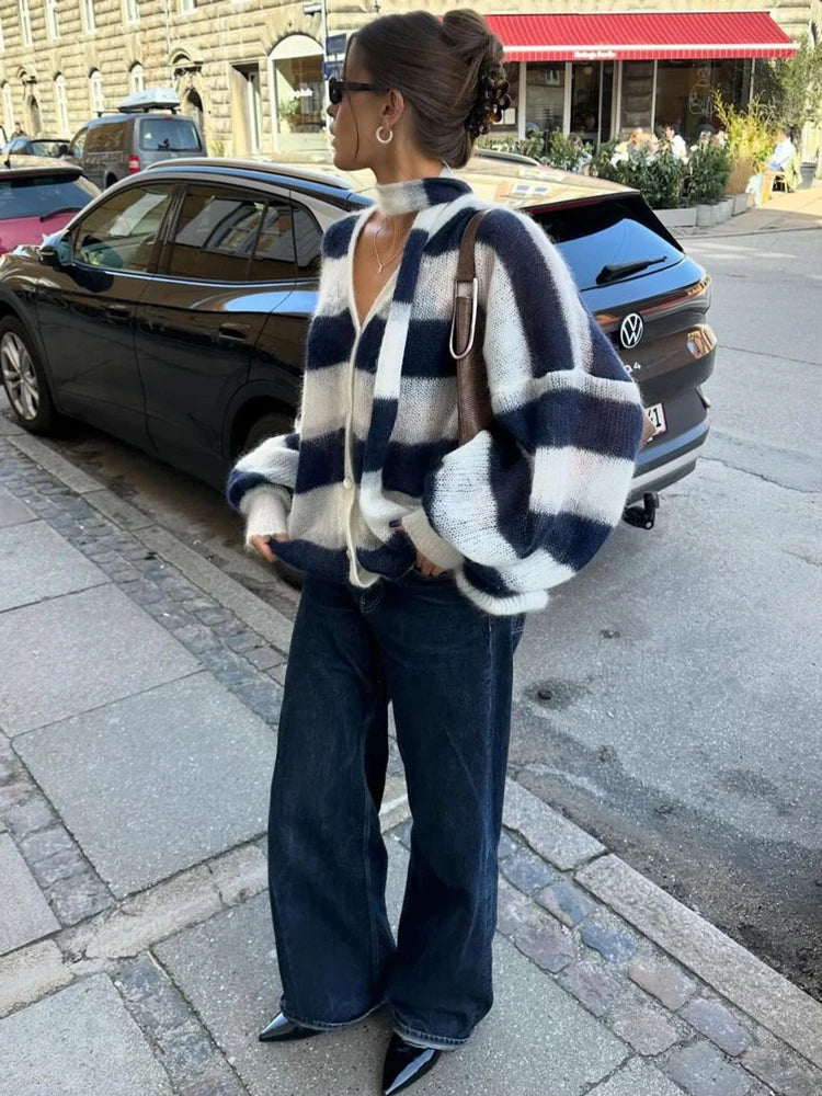 Women Oversized Striped Knit Cardigan | Orena