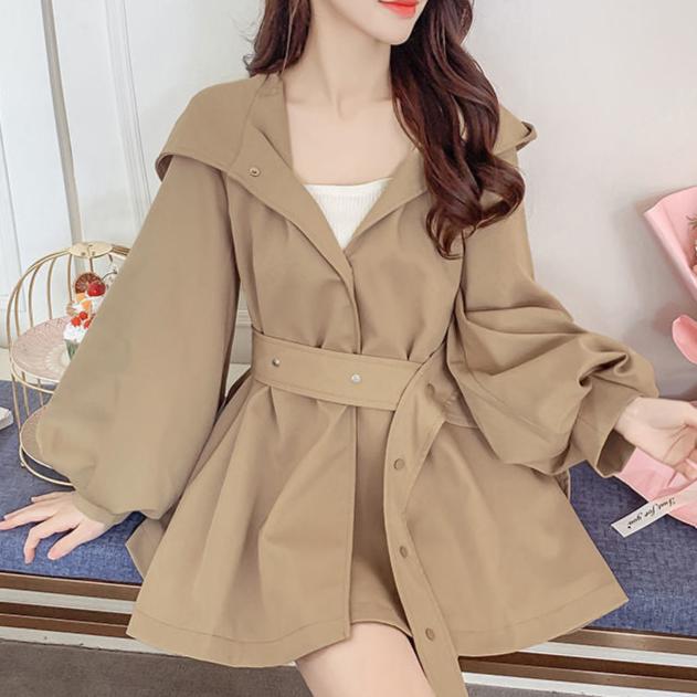 Women Belted Puff Sleeve Trench Coat | Grace