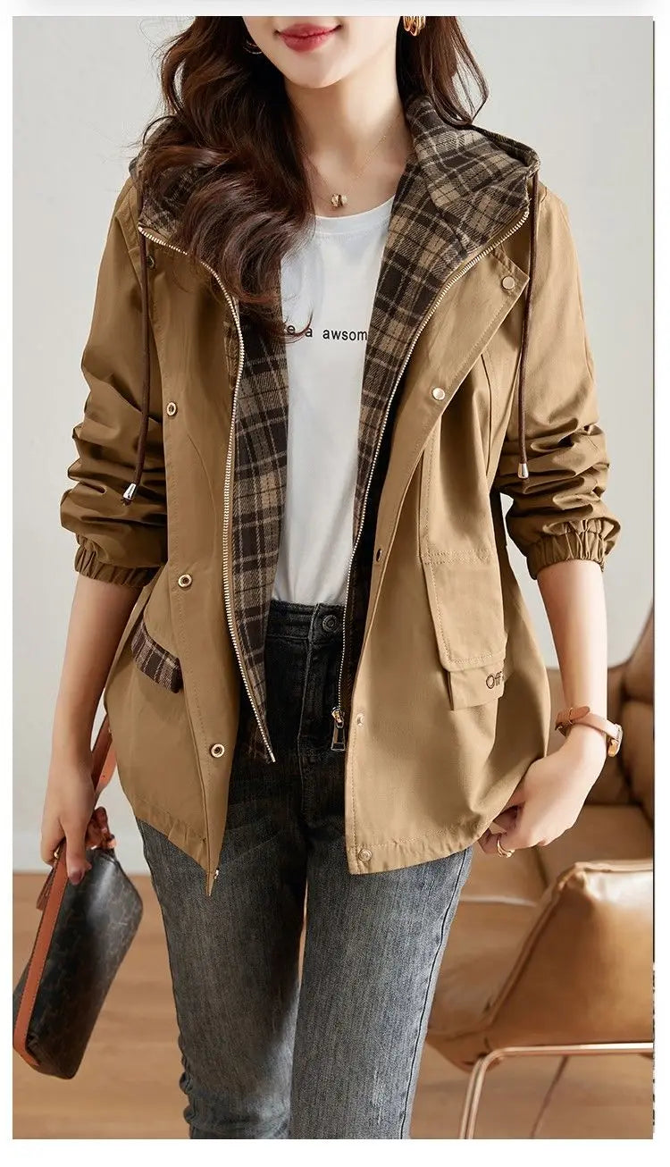 Women Oversized Plaid Hooded Jacket | Galina