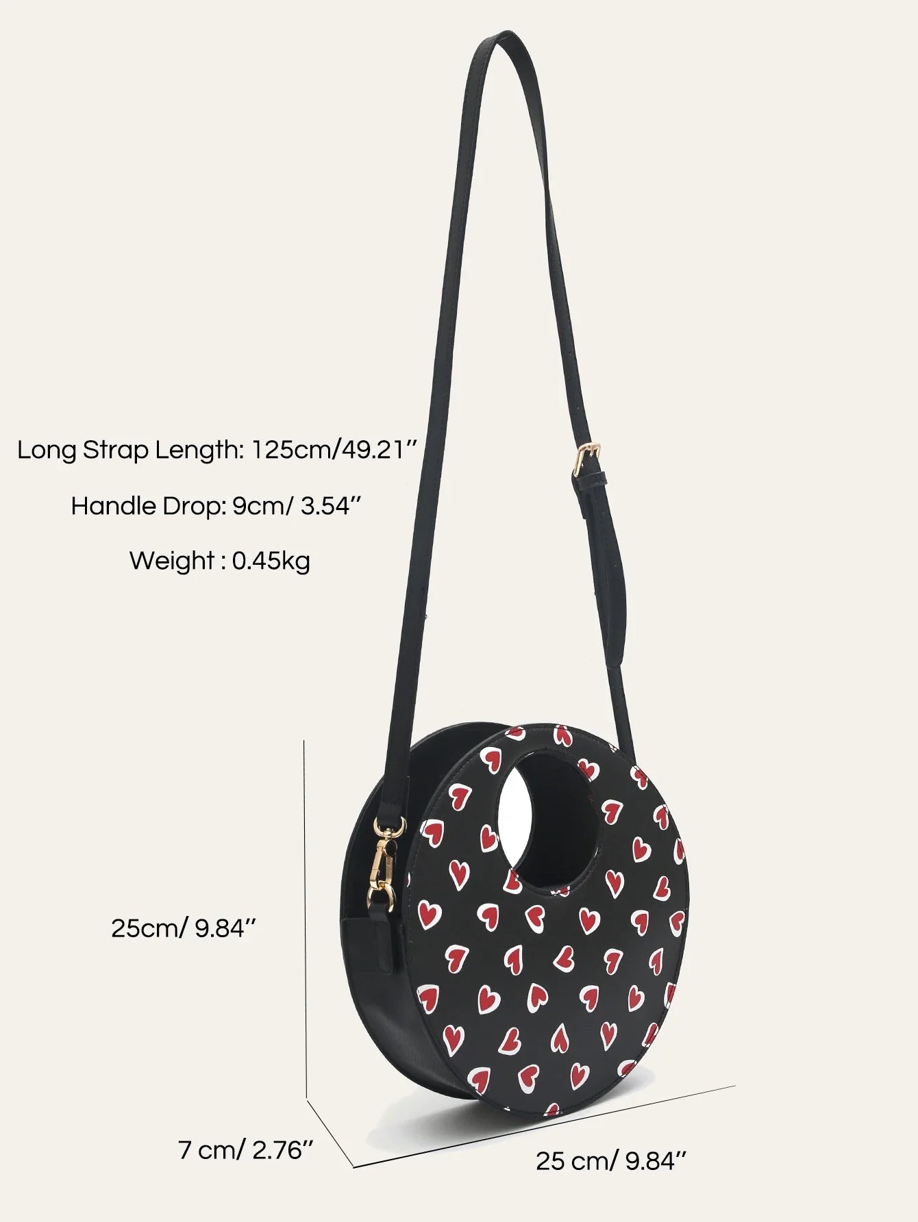 Women Heart Print Round Bag | Kara