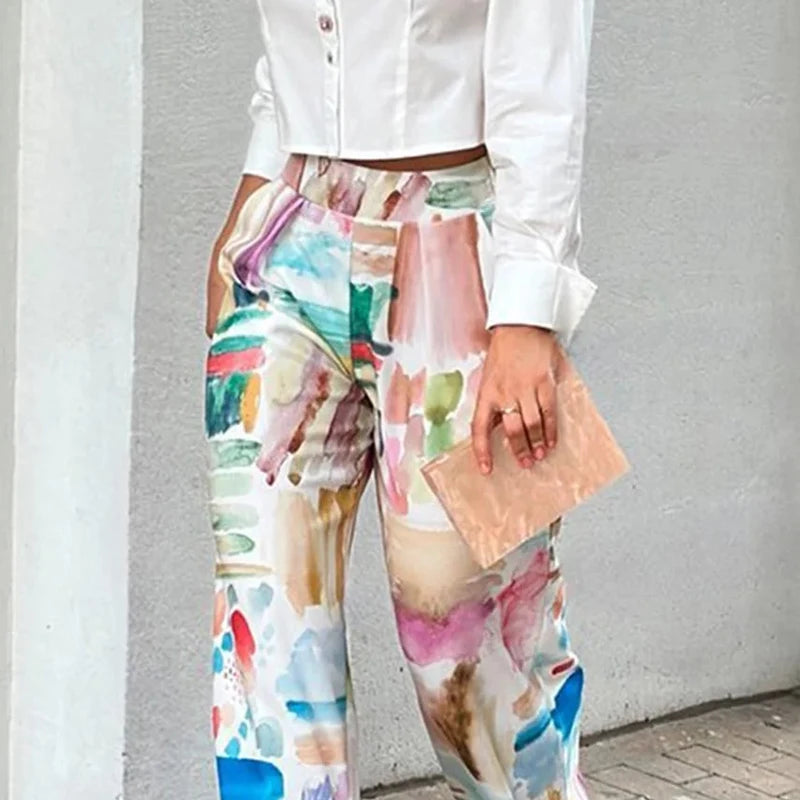 Women Watercolor Wide-Leg Pants | Kathryn