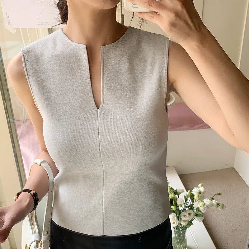 Women Sleeveless Split Neck Top | Madge