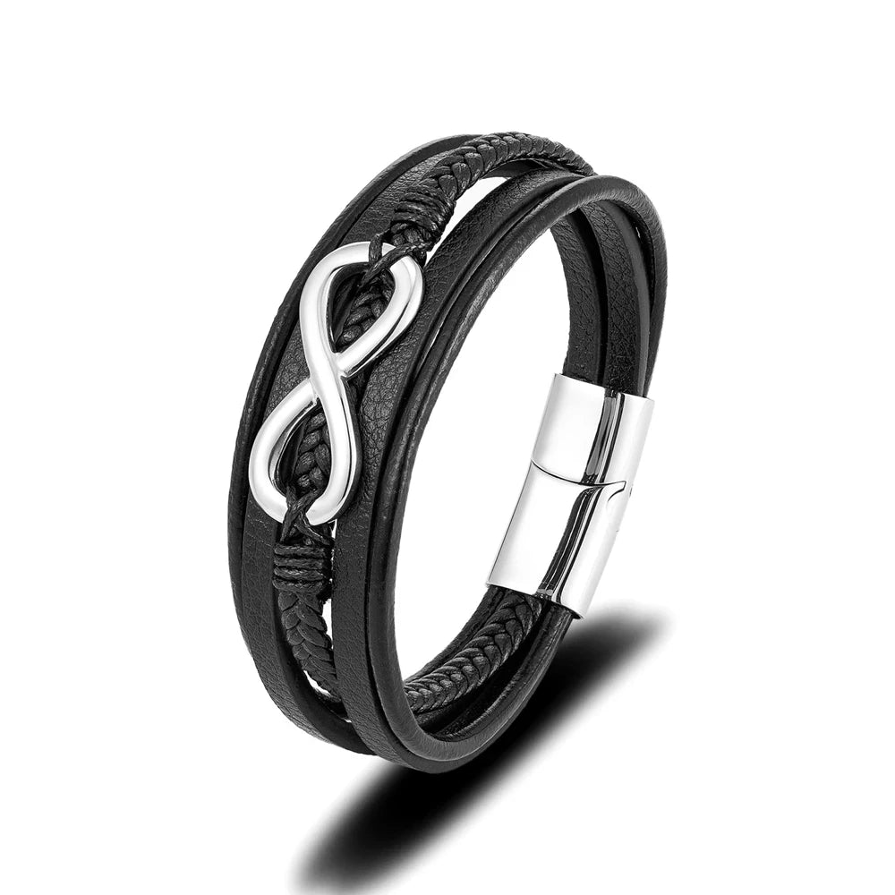 Variant image for Men's Bracelet Black Leather Stainless Steel | Classic-6