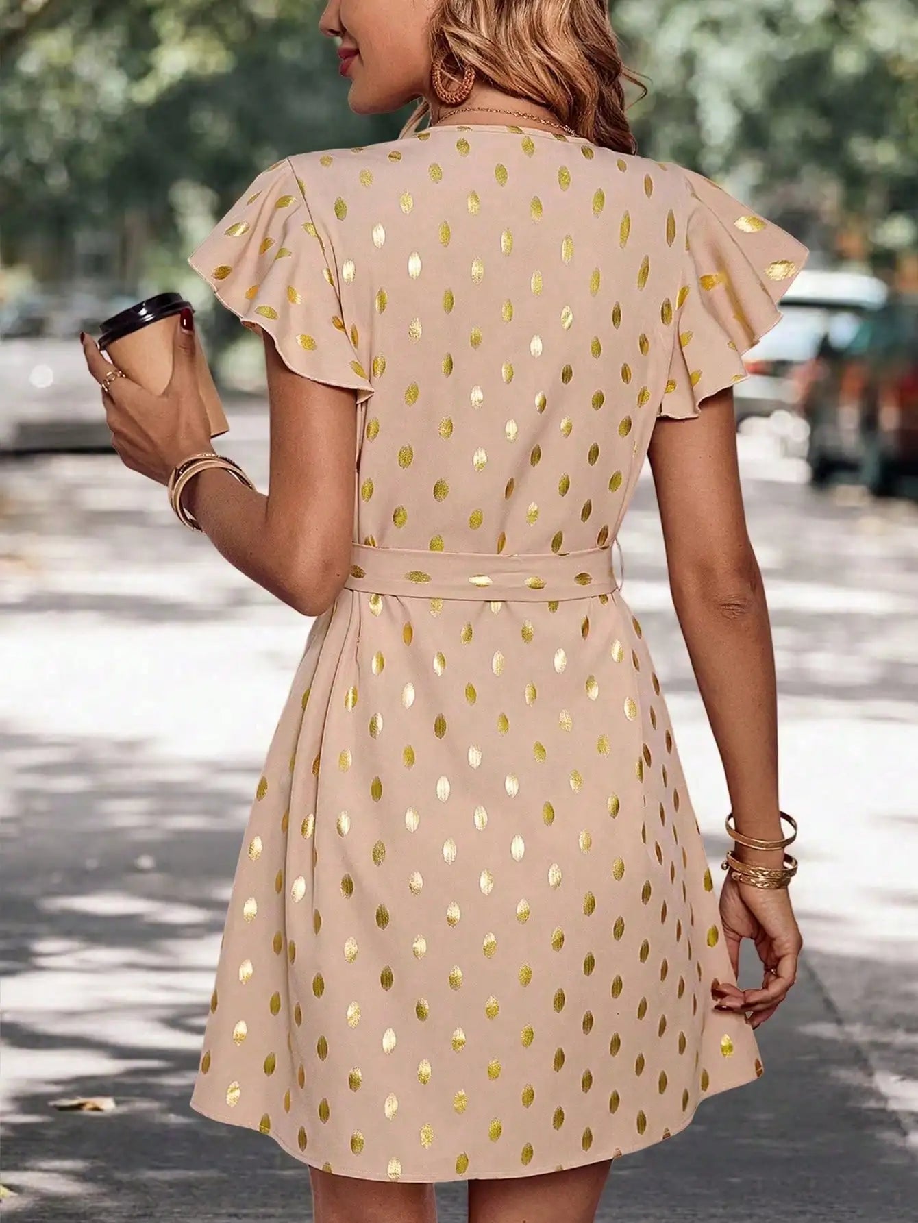 Women Polka Dot Flutter Sleeve Dress | Katrina