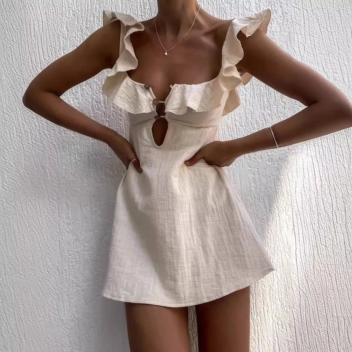 Women Ruffled Keyhole Mini Dress | Griselda