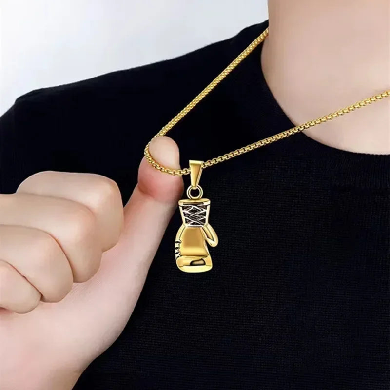 Men's Necklace Black Boxing Gloves Pendant Metal Alloy | Urban Style-3