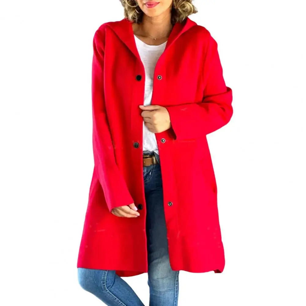 Variant image for Women Wool Coat Grey Hooded Mid Length | Elegant Style-3