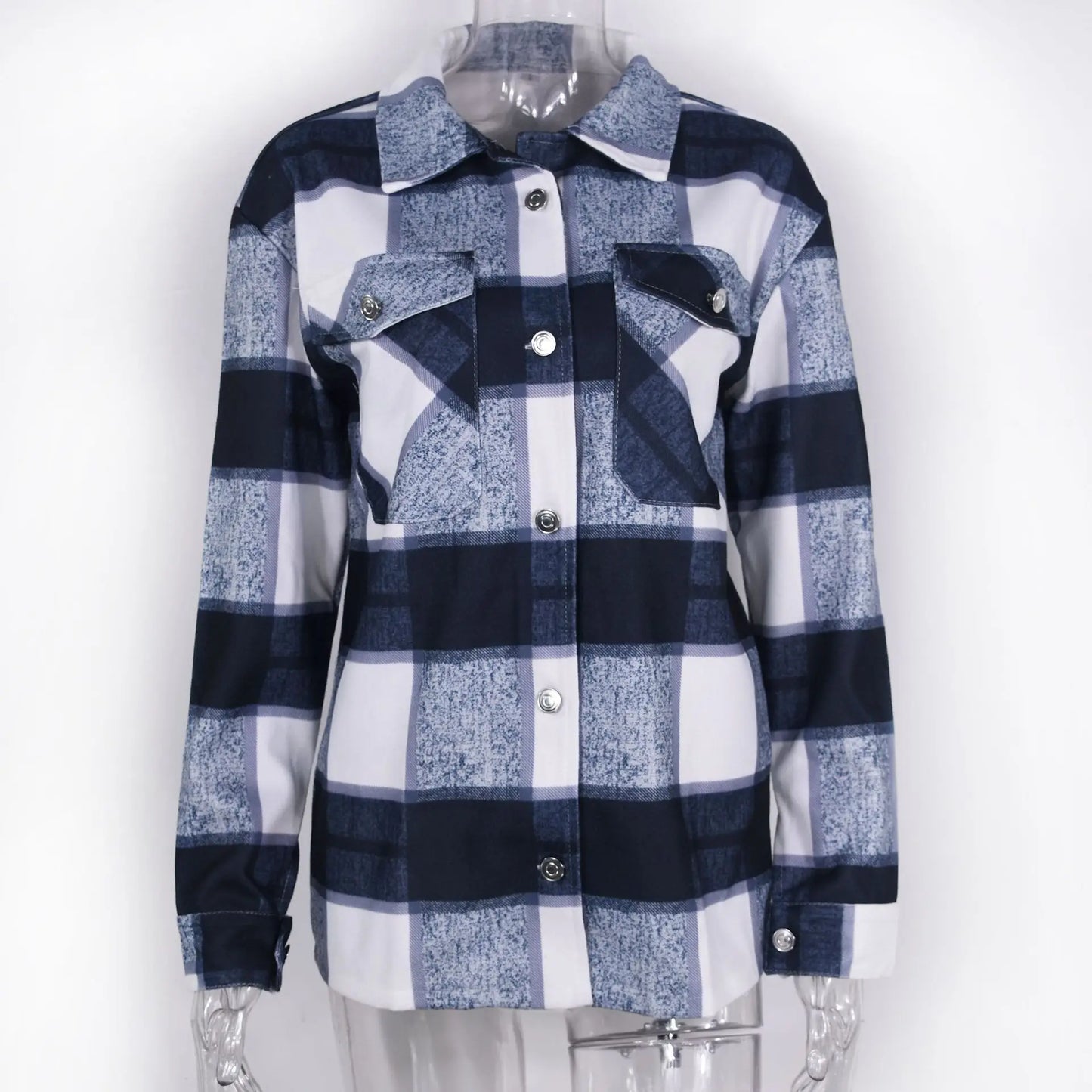 Women Casual Checkered Button Shirt Jacket | Inessa