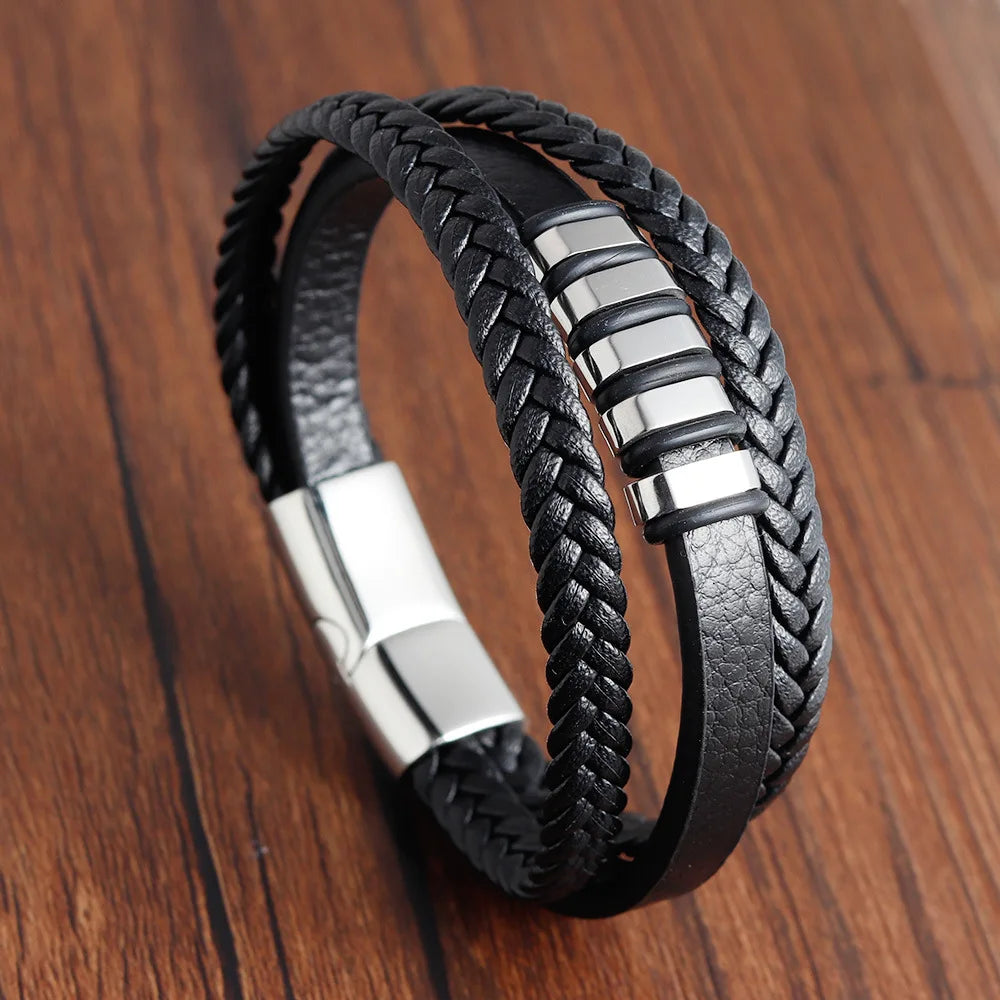 Variant image for Men's Leather Bracelet Black Genuine Leather | Classic Charm-6