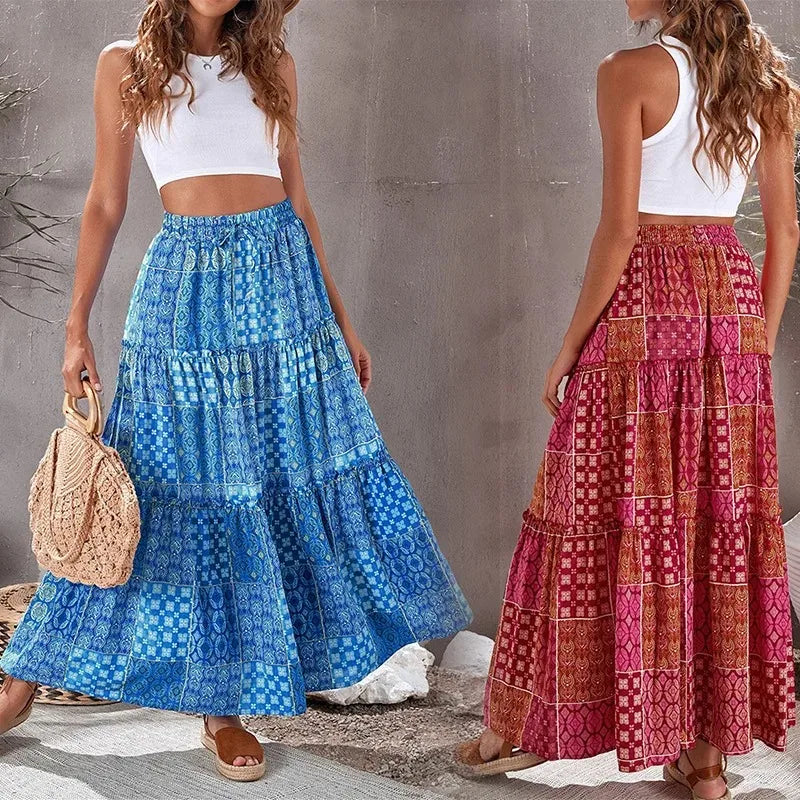 Women Bohemian Patchwork Maxi Skirt | Amara