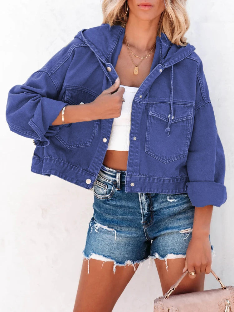 Variant image for Women Hooded Denim Jacket Blue Denim | Vintage Style-1