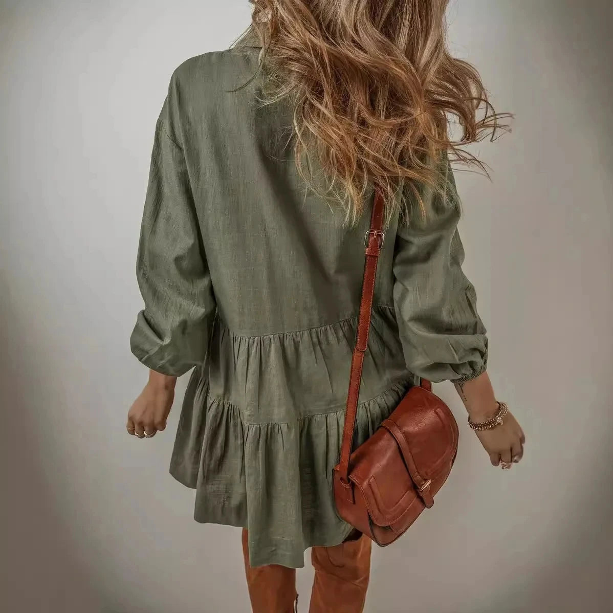 Women Pleated Shirt Dress | Jolina