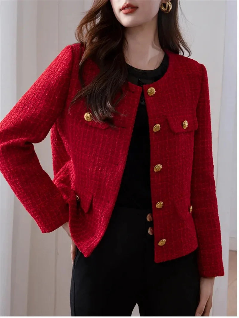 Women Blazer Red Tweed | Elegant Style-3