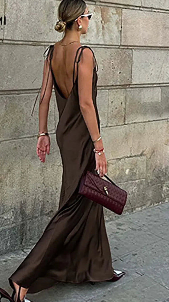 Women Elegant Brown Maxi Dress | Hilda
