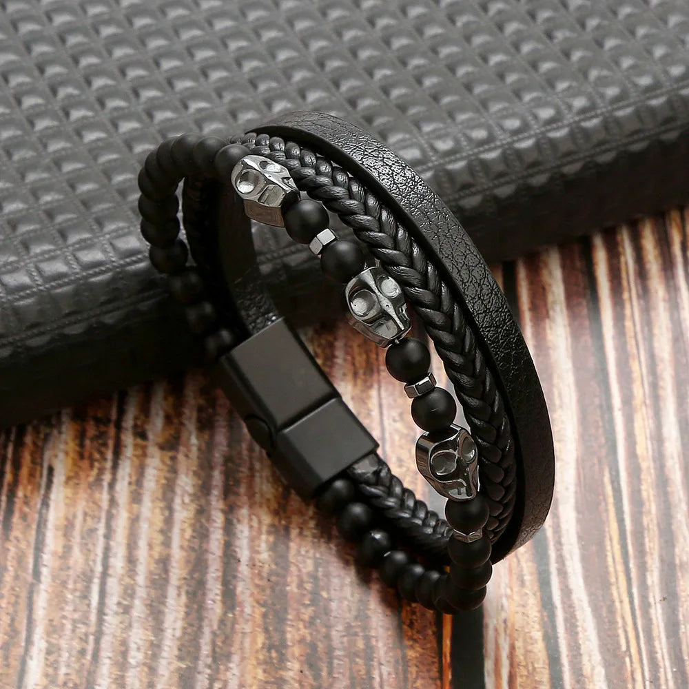 Variant image for Men's Leather Bracelet Black Multilayer | Urban Style-1