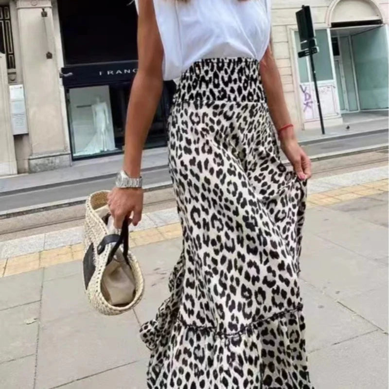 Women Leopard Print Tiered Maxi Skirt | Beatriz
