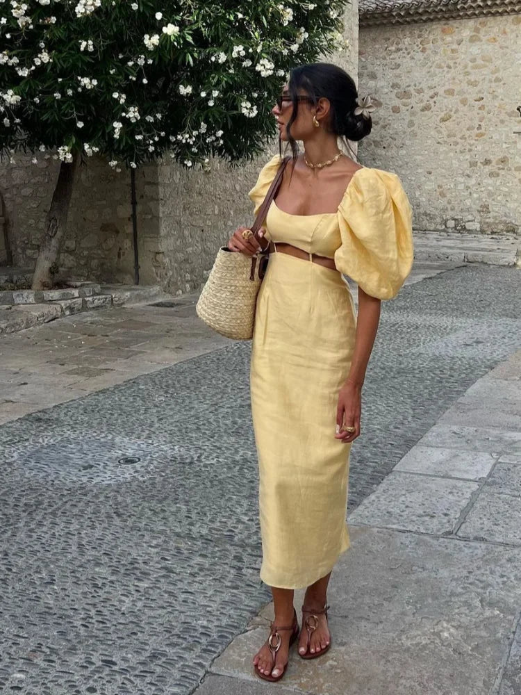 Women Sunny Puff Sleeve Midi Dress | Colette