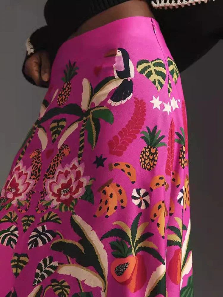 Women Vibrant Floral Print Midi Skirt | Denise