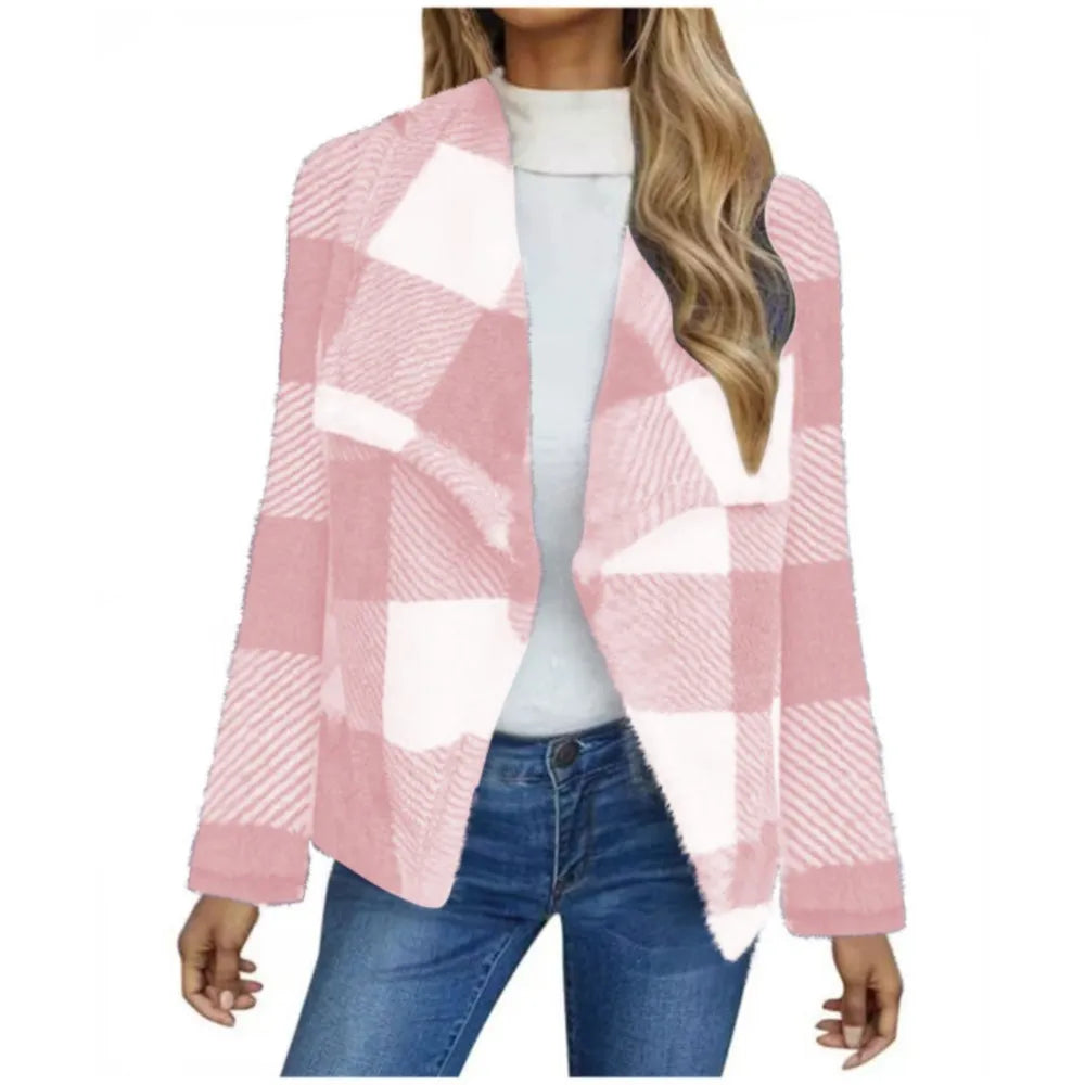Women Checkered Soft Knit Open Cardigan | Enara