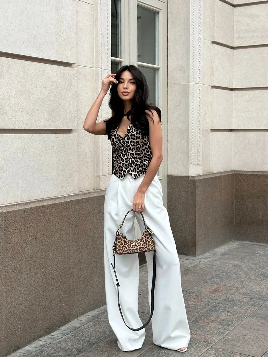 Women Chic Leopard Print Vest | Elara