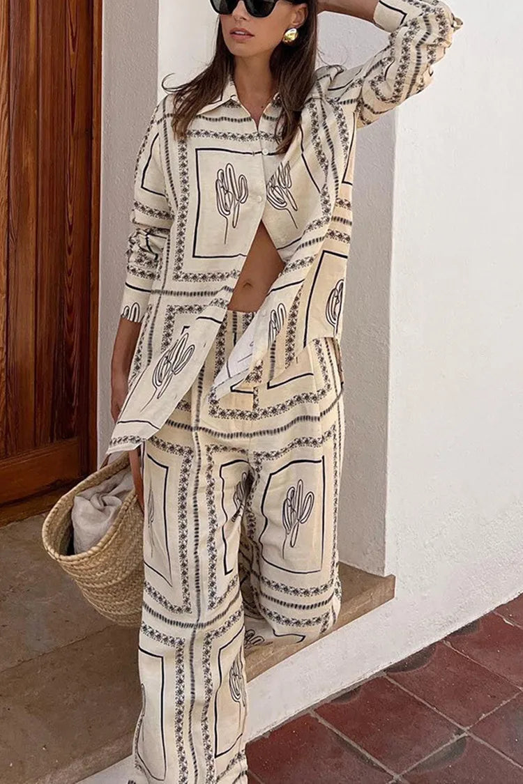 Women Rustic Cactus Print Two-Piece Set | Elodie