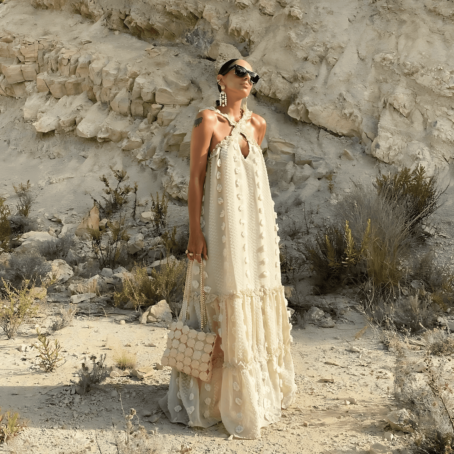 Women Flowy Halter Dress with Floral Detailing | Karina