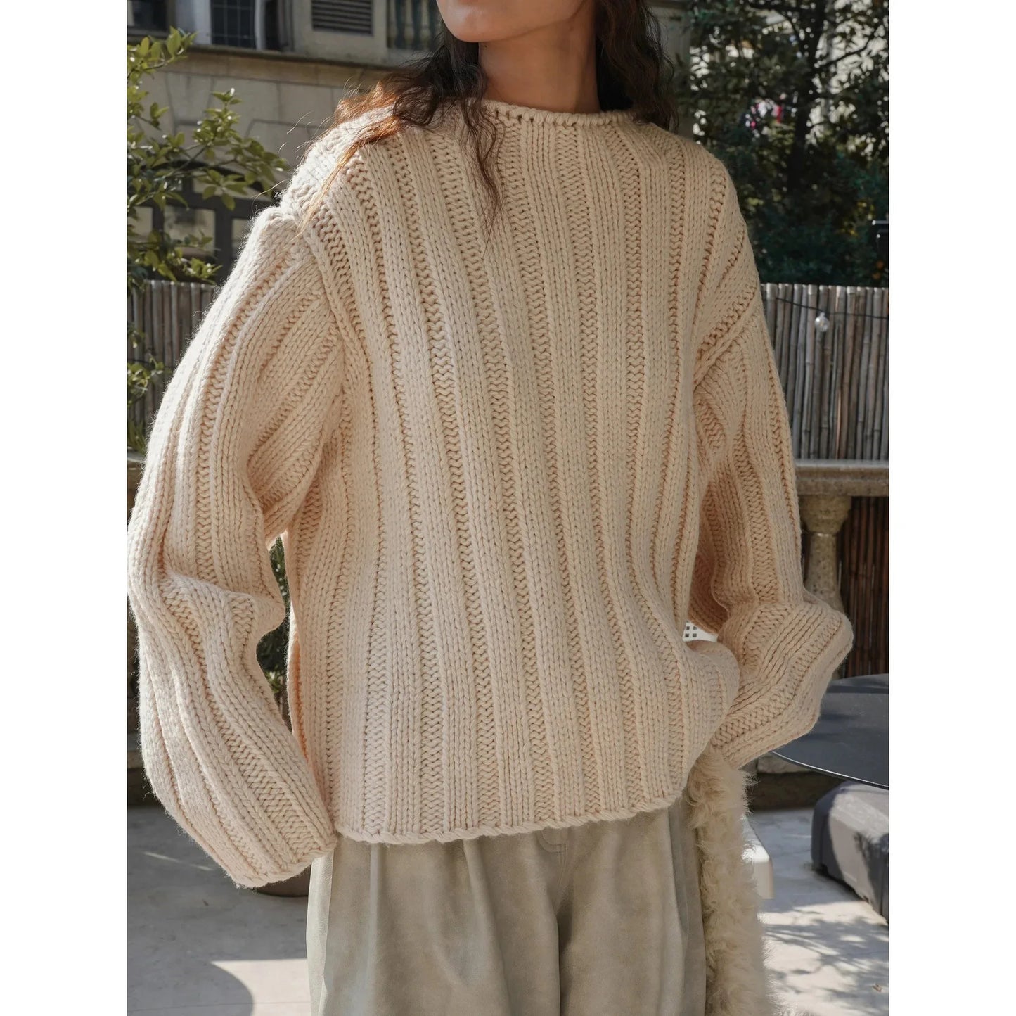Women Chunky Wool Blend Knit Sweater | Drucilla