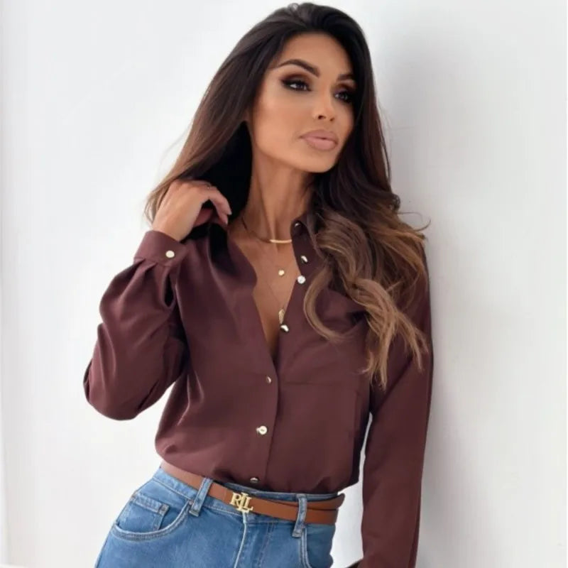 Women Long Sleeve Blouse White Premium Fabric | Elaine-3