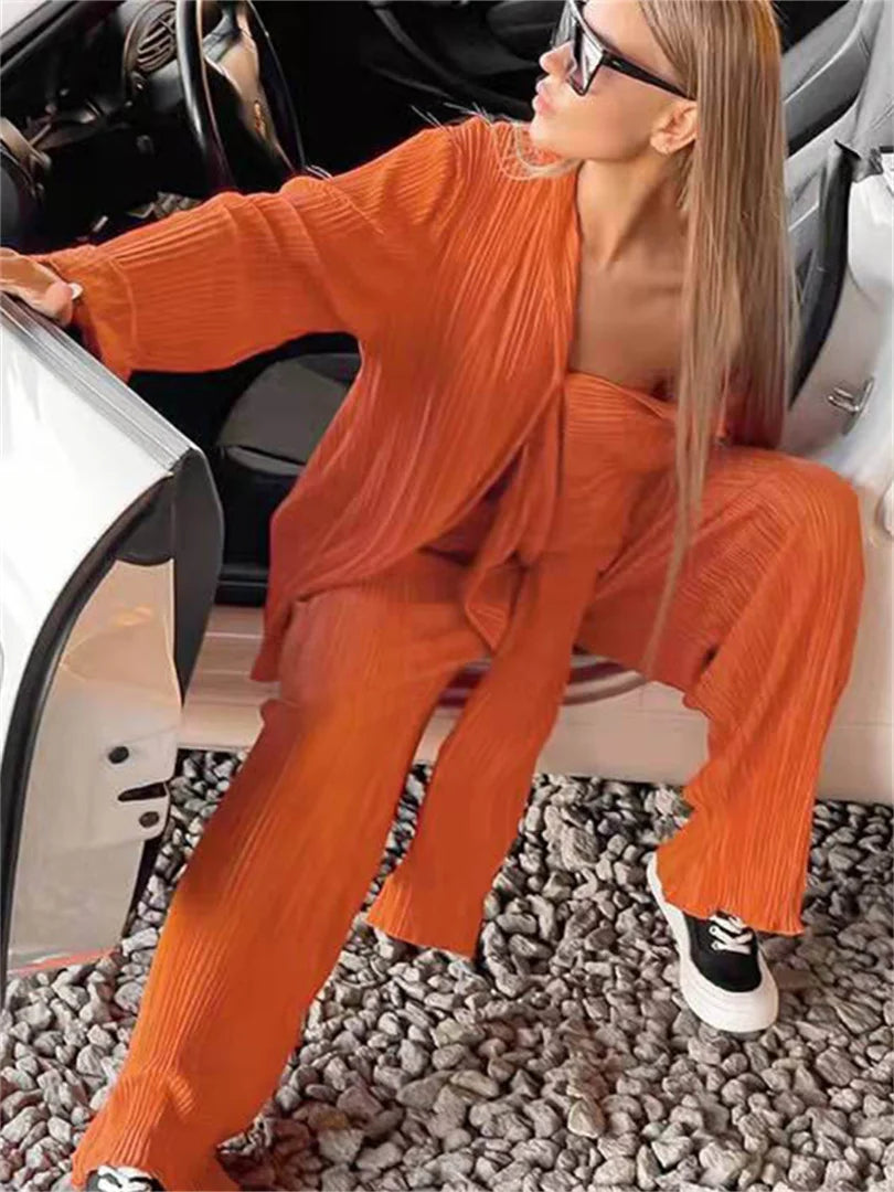 Women Pleated Two-Piece Pants Set | Lara