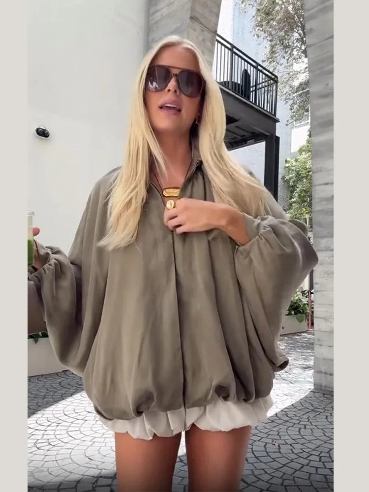 Women Cropped Jacket Beige Polyester | Elegant Style-3