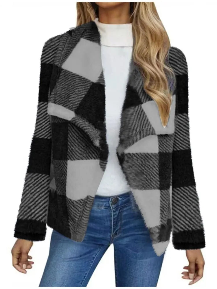 Women Checkered Soft Knit Open Cardigan | Enara