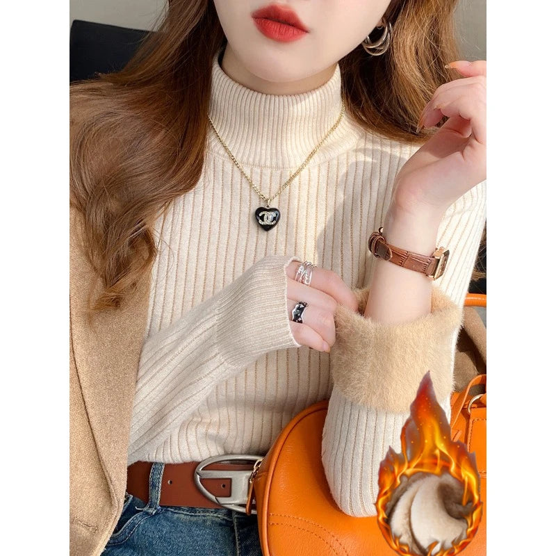 High-Neck Ribbed Sweater with Fur Trim | Edithmae