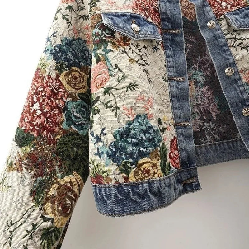 Women Denim Jacket Blue Jacquard | Elegant Style-3