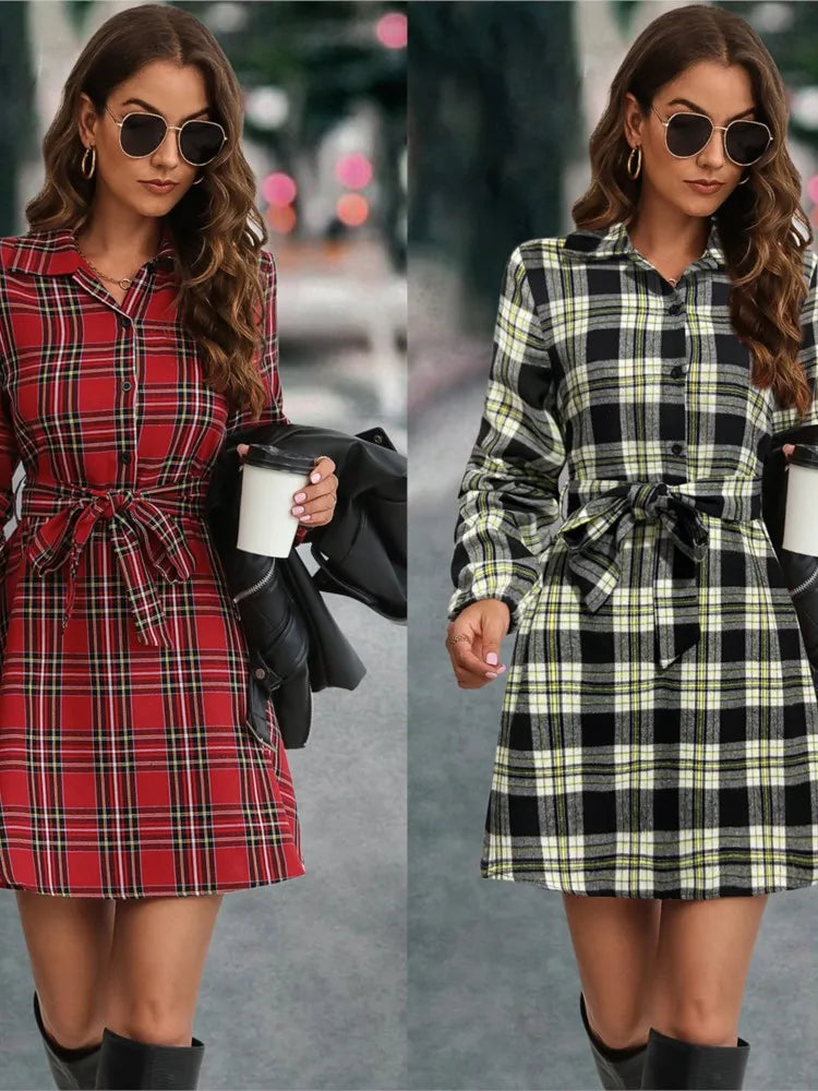 Women Plaid Shirt Dress | Heart