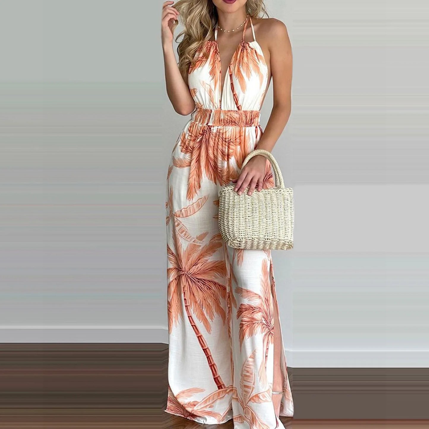 Women Tropical Print Halter Maxi Dress | Diana