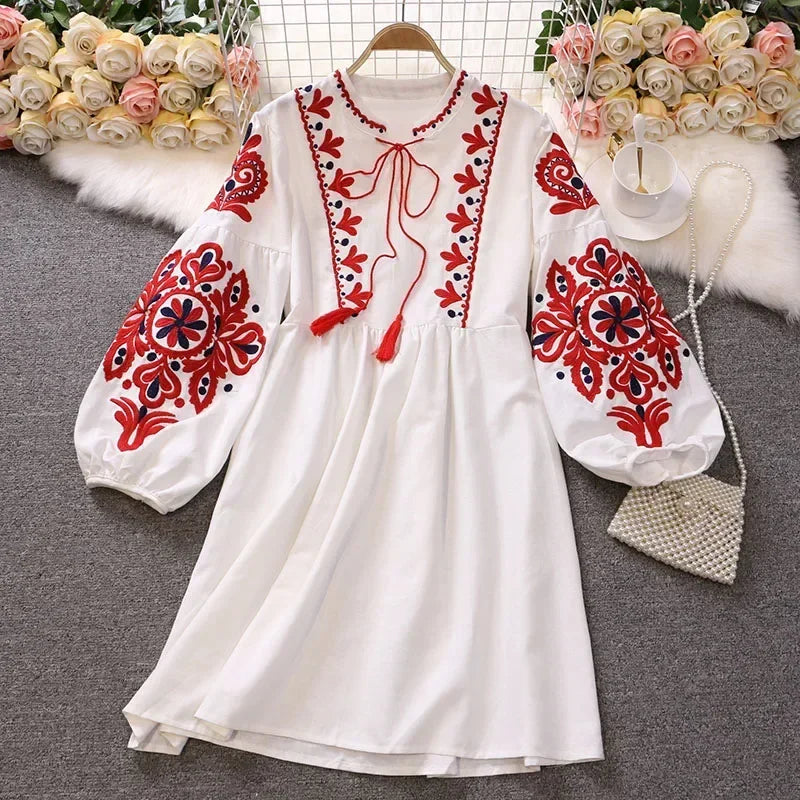 Women Bohemian Embroidered Tunic Dress | Kassandra