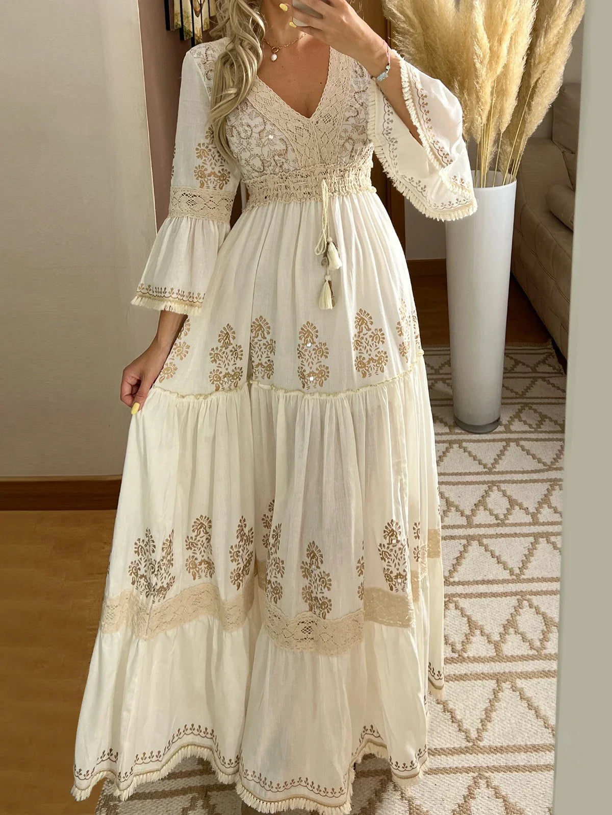 Boho Embroidered Maxi Dress | Cheska